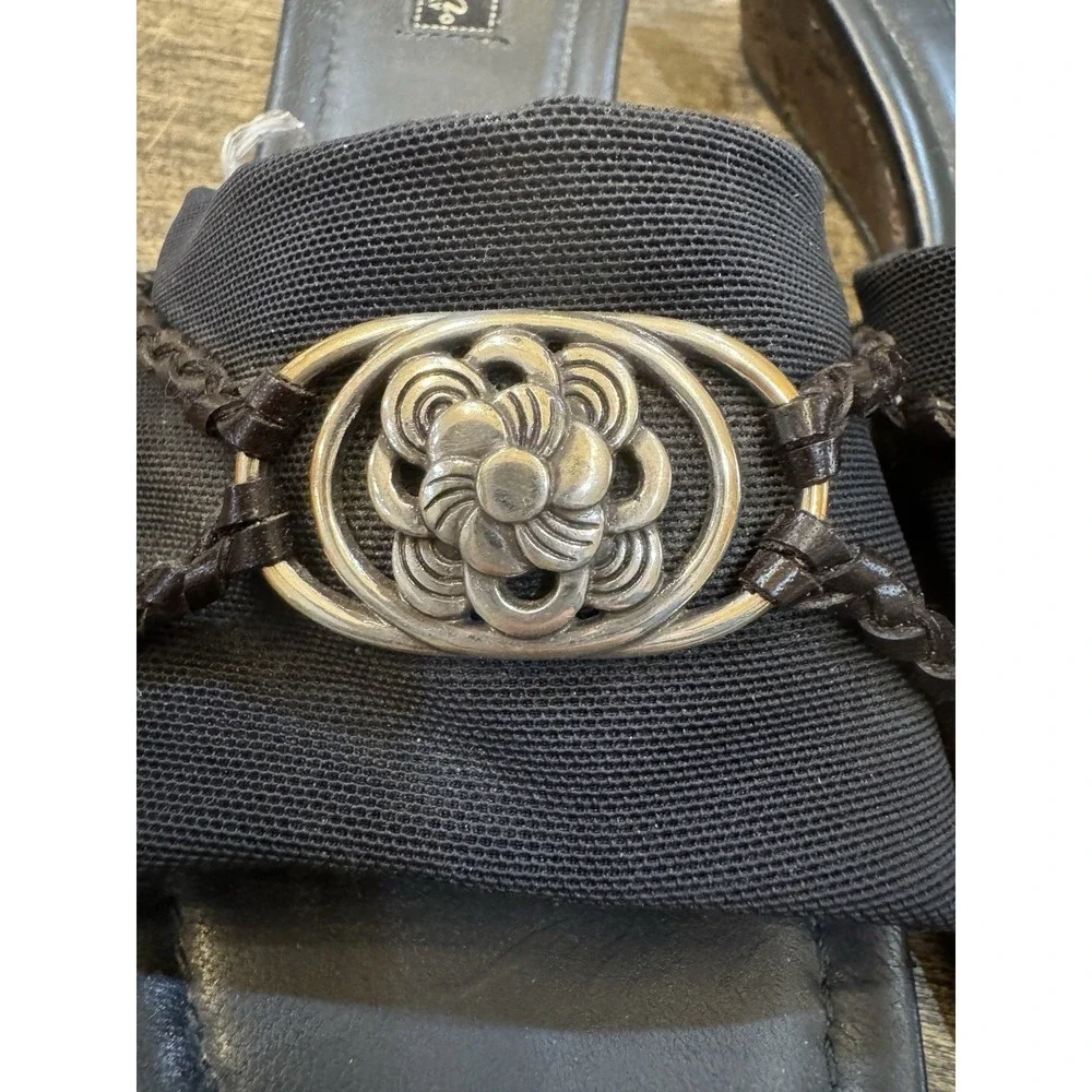 Brighton‎ Lilian Black Leather Wedge Mules Size 8 Silver